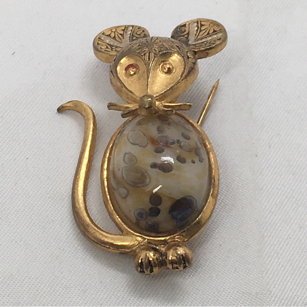 Vintage Damascene Mouse With Marbled Glass Belly, Spain, 1950’s